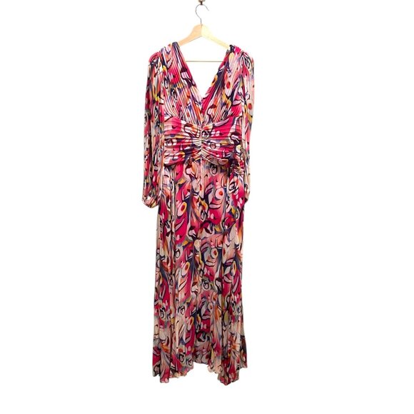 Marciano Wonderland Maxi Dress Pink Size 6 Chiffon Glam Beach Vacation Bohemian - Picture 15 of 16